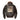 Men's dark leather flight jacket back with US flag patch and brown shearling hood