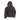 Black hooded sheepskin bomber jacket back view with fur-trim hood and shearling hem