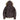 Brown hooded bomber jacket back view with faux-fur hood lining and sherpa hem.