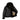 Black sheepskin bomber jacket with shearling hood collar, zip front, and snap-pocket details