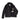 Dark leather double-breasted peacoat with quilted lining and logo patches
