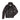 Black leather peacoat front view with stand collar and buttoned double-breast