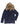 Navy mountain parka with faux fur hood trim, front button placket and zip detail