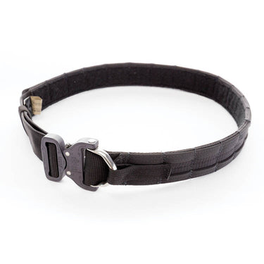 Dark MOLLE operator gun belt with polymer buckle and webbing MOLLE slots
