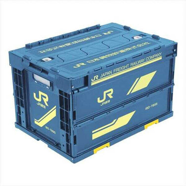 Blue collapsible storage case shaped like a cargo container with JR logo