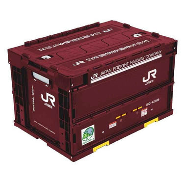 Red collapsible storage case shaped like JR freight rail container with side and top panels