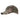 Brown camouflage baseball cap with front fabric patch and curved brim