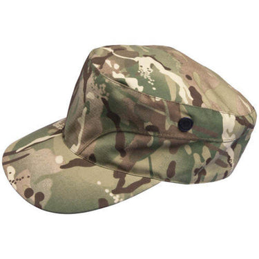 Camouflage polycotton twill cap with curved brim and snap button