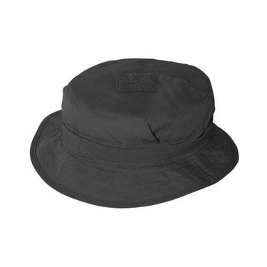 CPU cotton ripstop hat in black, with front fabric patch and brim stitching