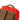 Red mini medical kit pouch close-up with tan webbing panel and stitched flap