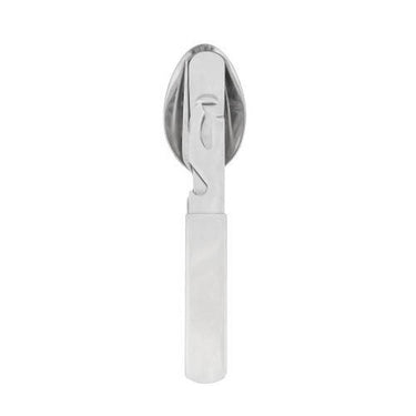 Stainless steel utensil with looped top and short cylindrical handle