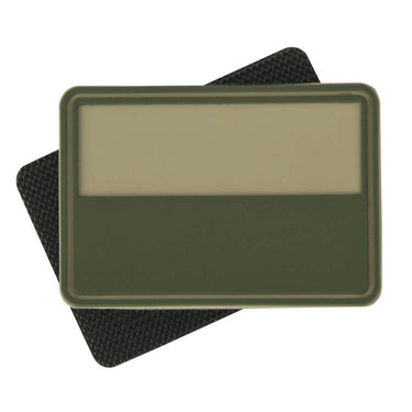 Rubber velcro patch with empty rectangular window, khaki border and dark backing