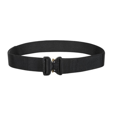 Tactical belt in black webbing with dark cobra-style buckle