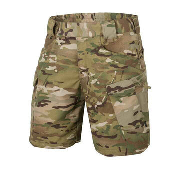 Multicam camouflage ripstop shorts with elastic waistband, cargo pockets, 8.5 in length