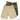 Khaki cargo shorts with elastic waist, cargo pockets, and button tabs