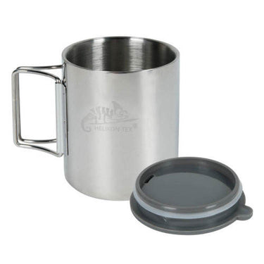 Stainless steel thermo cup with carry handle and dark lid