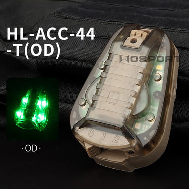 Helmet signal light attachment with green LEDs on tan housing