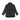 Black hooded smock jacket back view with curved hem and elastic cuffs