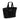 Black canvas tote bag front view with U.S. logo patch and pocket closure