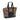 Olive canvas tote bag with black handles and front compartment detail