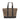 Olive canvas tote bag front view with black trim and open top