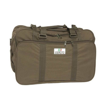Italian army sport bag, olive drab canvas duffel with front zipper and web handles