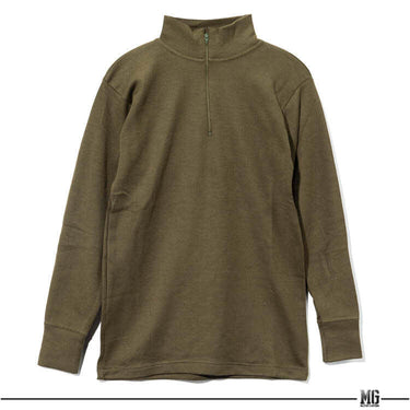Olive thermal zip-neck long-sleeve shirt with high collar and front half-zip