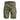 Cargo shorts, green camo print with multiple flap pockets and button waist