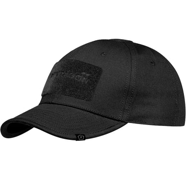 Tactical twill BB cap in black with front Velcro patch and curved brim