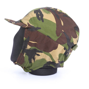 Camouflage MVP hat with earflaps, dark fleece lining, green and brown DPM pattern