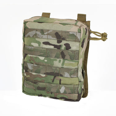 Multicam utility pouch with MOLLE straps and side zipper pocket, close side view