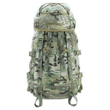 Karrimor SF Sabre 45L camo rucksack with front straps and pouch details