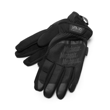 Black touchscreen work gloves with textured palm and Velcro wrist strap