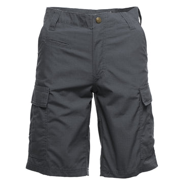 Cargo shorts in cinder gray with button waistband and side cargo pockets