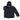 Black hurricane rain jacket with hood, front view, zip closure and chest panel