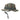 Camouflage jungle hat with wide brim, front button, and chin strap