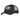 Black trucker cap with grey mesh sides, front Pentagon patch, curved brim.