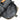 Nylon utility pouch with mesh inner pocket and orange brand tag, dark blue-gray