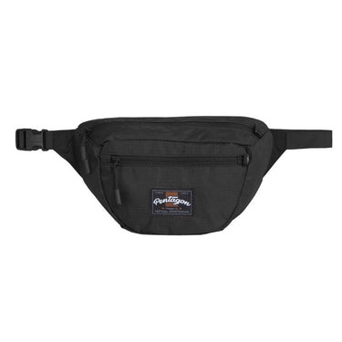 Black fabric waist pouch with zip pocket and adjustable strap
