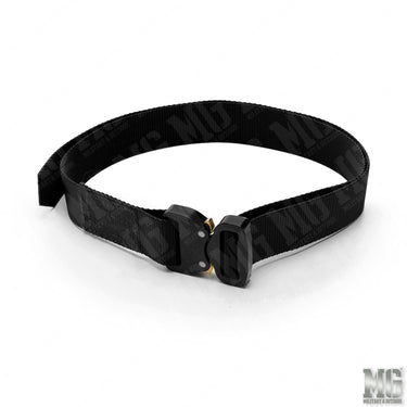 Black tactical belt with black cobra buckle and adjustable webbing loop