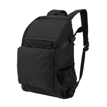25L tactical backpack in black with front zip pocket and padded adjustable shoulder strap