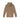 Tan hooded jacket with full-zip front, chest logo, and drawcord hood