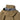 Tan rain jacket with hood folded back and snap logo patch on collar