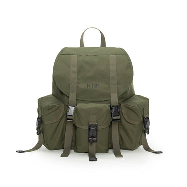 RTB mini ALICE backpack, olive-green nylon with front flap, two side pockets, and buckles