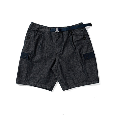 Vintage field shorts in dark indigo with elastic waist and side cargo pockets