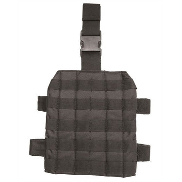 Black MOLLE drop-leg base with top mounting strap and front grid webbing.