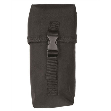 Dark multi-purpose belt pouch with flip-top flap and webbing buckle closures