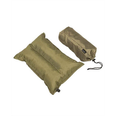 Olive drab self-inflating pillows set, two rectangular cushions with valves
