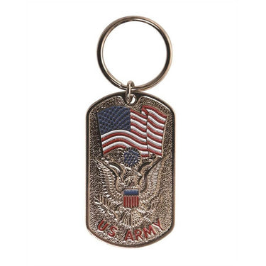 US Army dog tag keychain with eagle, American flag, and U.S. ARMY lettering