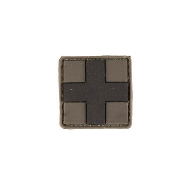 Hook-and-loop medical cross patch, dark gray square with raised cross design